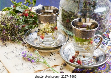 Healthy Tea With Thyme And Dry Rasberry
