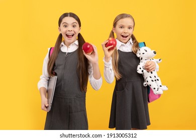 Healthy Teeth, Yummy Eat. Happy Kids Hold Apples. School Snack. Dental Health Education. Prevention Of Caries. Pediatric Dentistry. Teeth Are Always In Style.