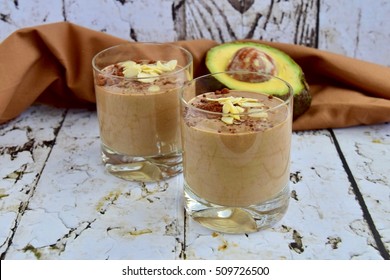 Healthy vegan almond chocolate avocado smoothie

