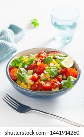 Healthy Vegan Avocado Sweetcorn Tomato Salad