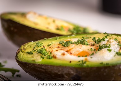 Healthy Vegan Dishes - Avocado Baked With Egg - Closeup