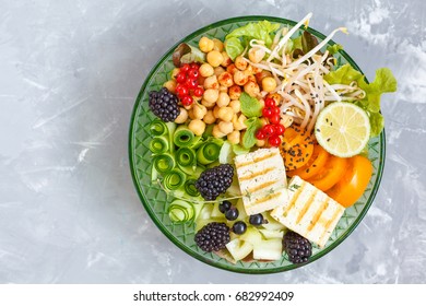 Healthy Vegan Lunch - Buddha Bowl Of Vegetables, Chickpeas And Tofu.