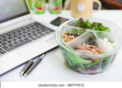 Healthy Vegetable Lunch Box On Working Desk