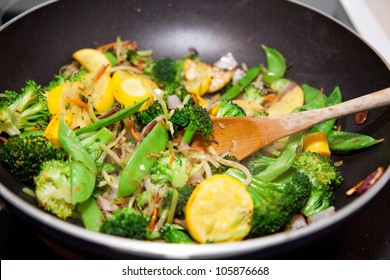 Healthy Vegetable Stir Fry Cooked In A Chinese Style Wok.