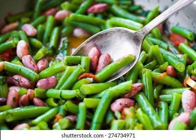 Healthy Vegetables Cooked In A Frying Pan Green Beans Tomatoes Herbs Vegan Food