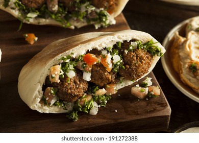 Healthy Vegetarian Falafel Pita with Rice and Salad