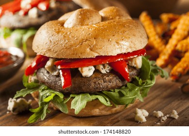 Healthy Vegetarian Portobello Mushroom Burger with Cheese and Veggies - Shutterstock ID 174148820