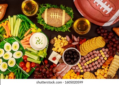 Healthy Veggie Food And Drinks For Football Game Party.