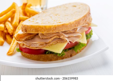 Healthy Wafer Thin Roast Turkey Breast, Cheese, Fresh Tomato And Lettuce Sandwich 