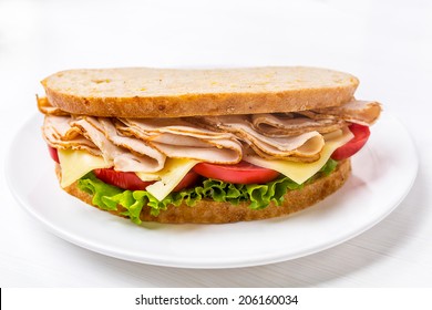 Healthy Wafer Thin Roast Turkey Breast, Cheese, Fresh Tomato And Lettuce Sandwich