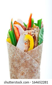 Healthy Whole Wheat Turkey Wrap On A White Background.