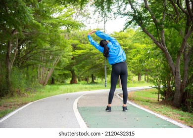 Healthy woman Asian runner people workout fitness nature park background