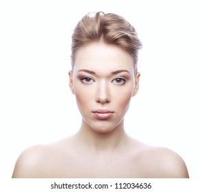 healthy woman with clean skin on white background