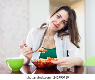 Healthy Woman Eating Veggie Salad At Home