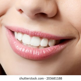 Healthy Woman Teeth And Smile. Close Up