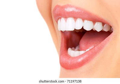 Healthy Woman Teeth And Smile. Close Up.