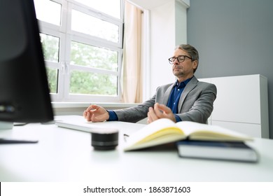 Healthy Yoga Meditation Exercise In Office Chair At Workplace