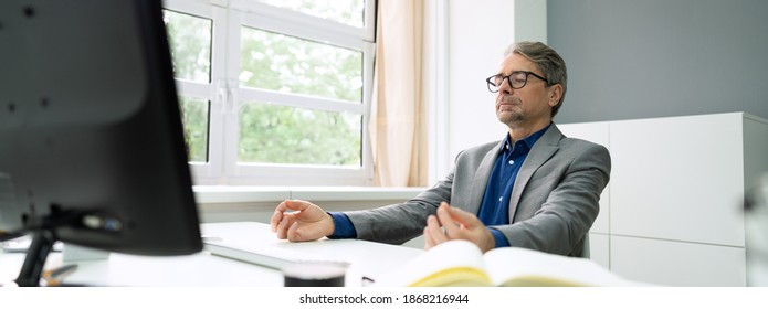 Healthy Yoga Meditation Exercise In Office Chair At Workplace - Shutterstock ID 1868216944