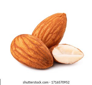 Heap of almonds isolated on white background - Shutterstock ID 1716570952