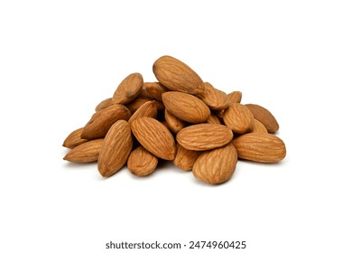 Heap of almonds isolated on white background   