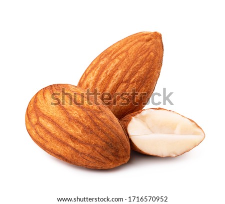Heap of almonds isolated on white background
