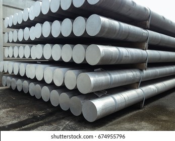 Heap of aluminium bar in aluminum profiles factory