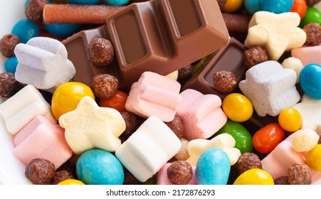 Heap Of Assorted Tasty Candy As Confectionery Background