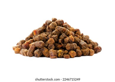 Heap of bee pollen, bee pollen granules isolated on white background. Product of beekeeping. Bee pollen, perga isolated on white background. Perga is a natural remedy for strengthening immunity. - Shutterstock ID 2246715249