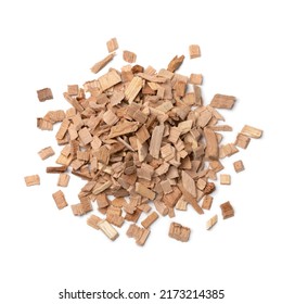 Heap Of Beech Wood Chips For BBQ Isolated On White Background