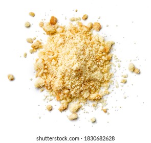 Heap Of Biscuit Crumbs Isolated On White Background, Top View