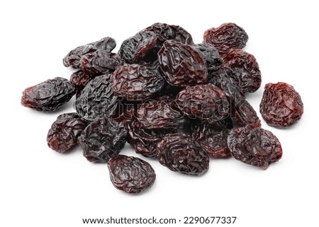 Heap of black flame raisins from Chili close isolated on white background