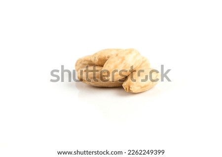 Heap of blanch almond on white background