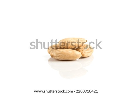 Heap of blanch almond on white background