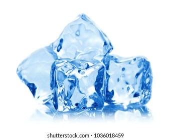 heap of blue ice cubes isolated on white background - Shutterstock ID 1036018459
