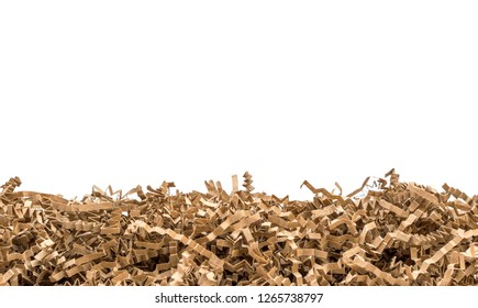 Heap Of Brown Shredded Paper For Gift Isolated On White.