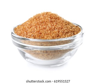 Heap Of Brown Sugar In Bowl, Isolated On White