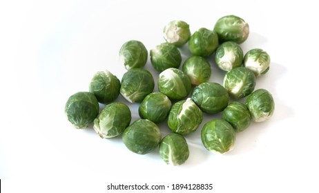 Heap Of Brussel Sprouts Isolated On White Background