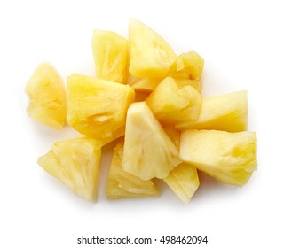 Heap Of Canned Pineapple Chunks Isolated On White Background, Top View