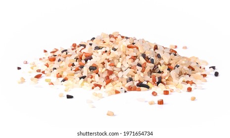 Heap Of Cereal Germ, Red Rice And Riceberry In Wooden Bowl Isolated On White Background.