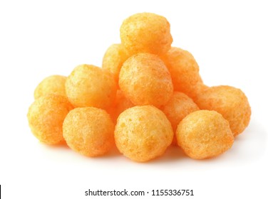 Heap Of Cheese Puff Balls Isolated On White