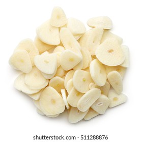 Heap Of Chopped Garlic Isolated On White Background, Top View