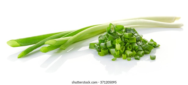 Heap Of Chopped Spring Onions Isolated On White Background