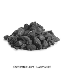 Heap Of Coal Isolated On White. Mineral Deposits