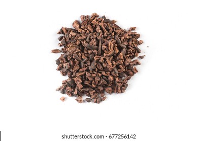 Heap of Cocoa Nibs isolated on white background