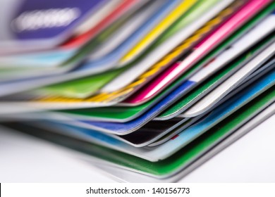 Heap of colorful credit cards - Shutterstock ID 140156773