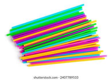 Heap of colorful plastic straws on white background - Powered by Shutterstock