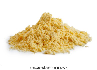 Heap of corn flourisolated on white. 