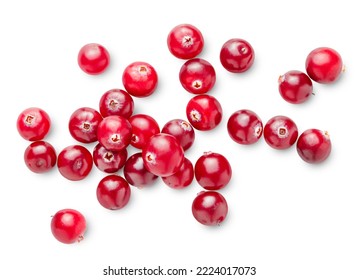 heap cranberry on a white isolated background, top view - Shutterstock ID 2224017073