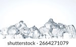 A heap of crushed random shape ice cubes, isolated on a white background.