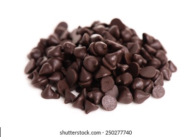 Heap Of Dark Chocolate Chip On White Background